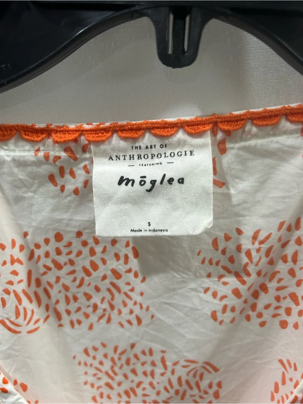 Anthropologie Moglea Danae Poplin White Orange Babydoll blouse